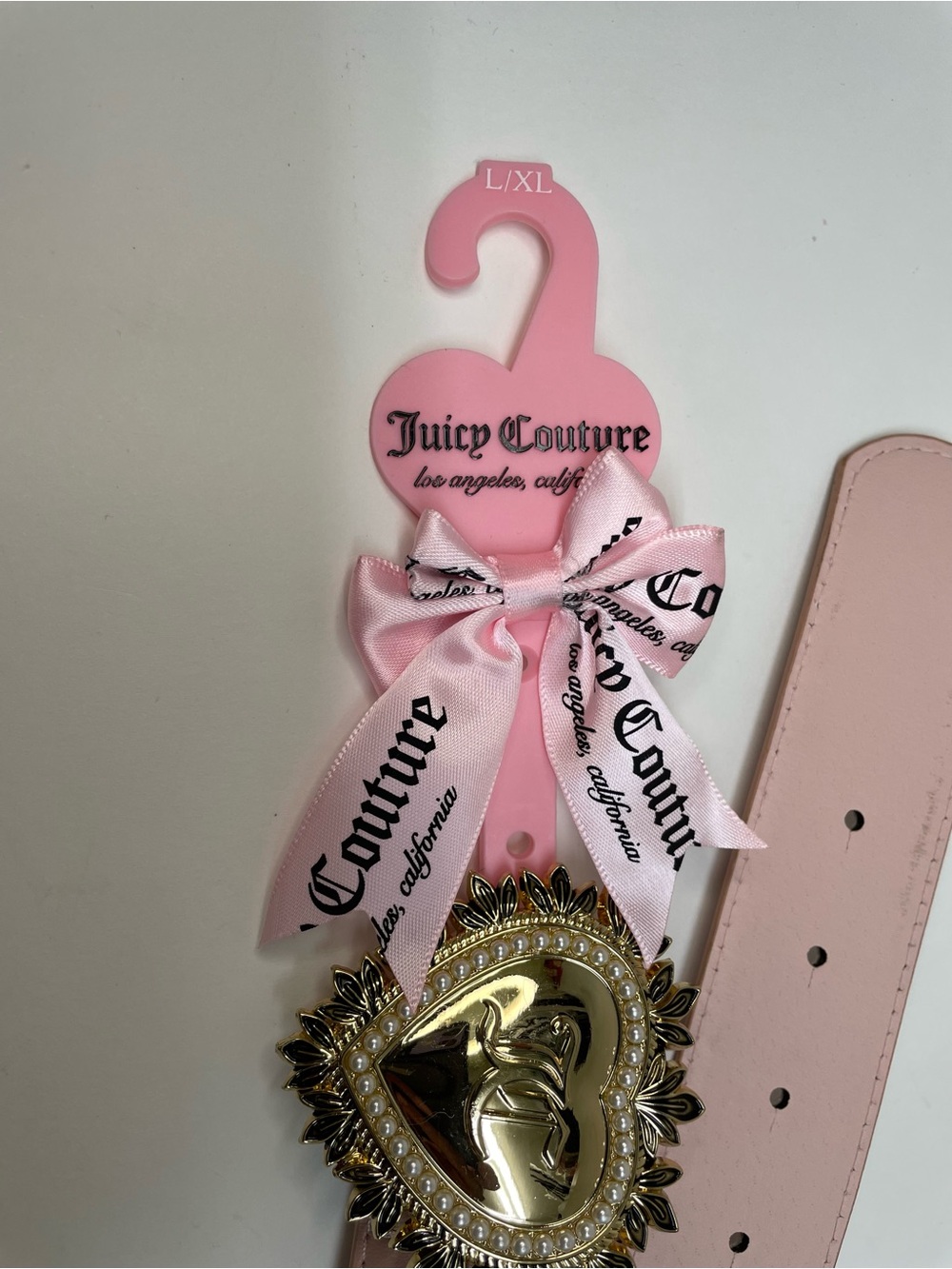 Juicy Couture Blush Pink Belt with Gold Jeweled Heart Buckle L/XL - Picture 3 of 5
